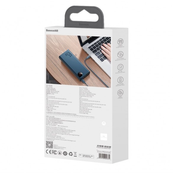 Baseus Adaman power bank 2x USB / 1x USB Type C / 1x micro USB 20000mAh 65W Quick Charge 4.0 Power Delivery blue (PPIMDA-D03)