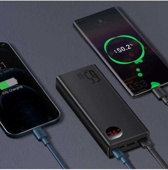 Baseus Adaman power bank 2x USB / 1x USB Type C / 1x micro USB 20000mAh 65W Quick Charge 4.0 Power Delivery blue (PPIMDA-D03)