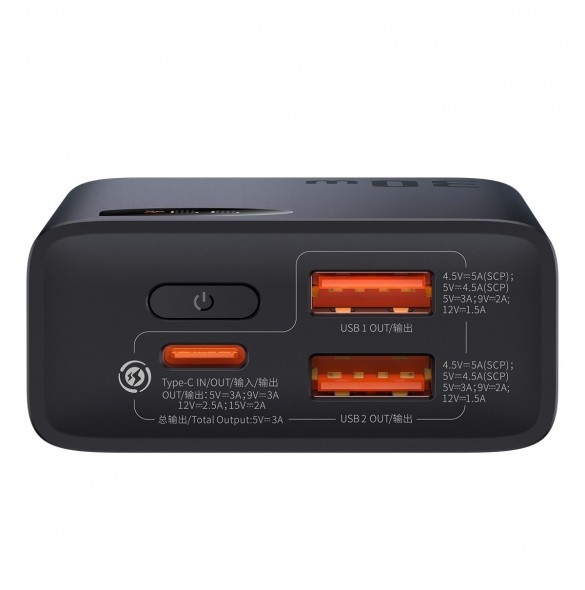 Baseus Adaman2 power bank with digital display 10000mAh 30W 2 x USB / 1x USB Type C Overseas Edition PD QC SCP black (PPAD040101