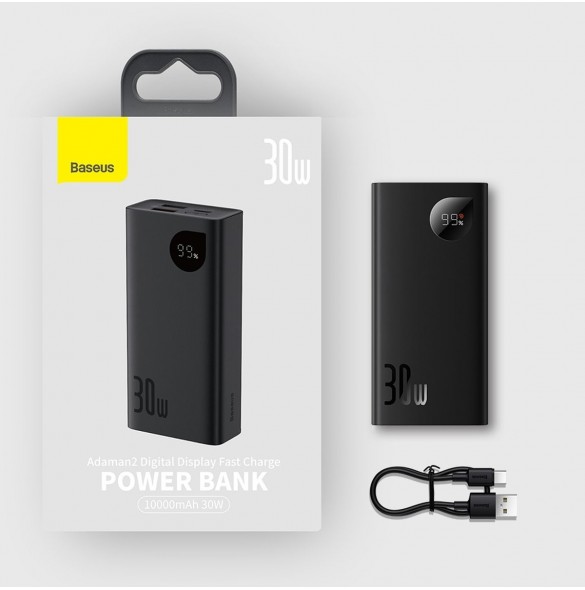 Baseus Adaman2 power bank with digital display 10000mAh 30W 2 x USB / 1x USB Type C Overseas Edition PD QC SCP black (PPAD040101