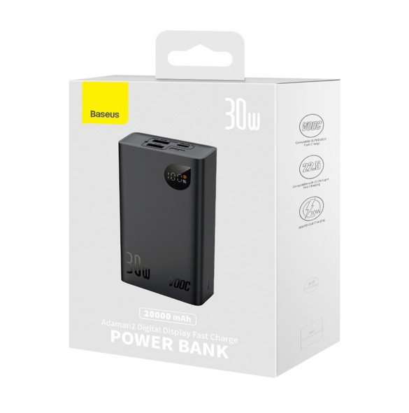 Baseus Adaman2 powerbank with digital display 20000mAh 30W 2 x USB / 1x USB Type C Power Delivery Quick Charge SCP, Oppo Super V