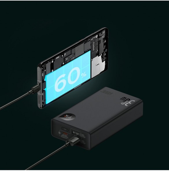 Baseus Adaman2 powerbank with digital display 20000mAh 30W 2 x USB / 1x USB Type C Power Delivery Quick Charge SCP, Oppo Super V