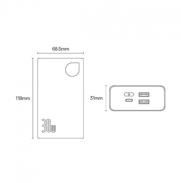 Baseus Adaman2 powerbank with digital display 20000mAh 30W 2 x USB / 1x USB Type C Power Delivery Quick Charge SCP, Oppo Super V