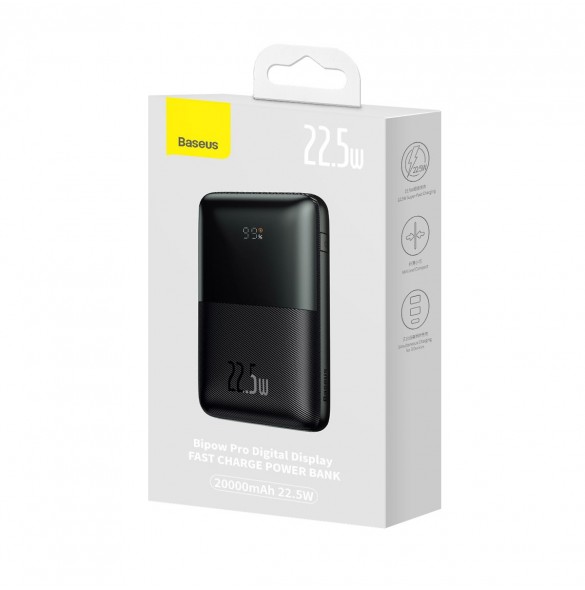 Baseus Baseus Pro 20000mAh 22.5W Black Powerbank with USB Type A - USB Type C 3A 0.3m cable (PPBD040301)