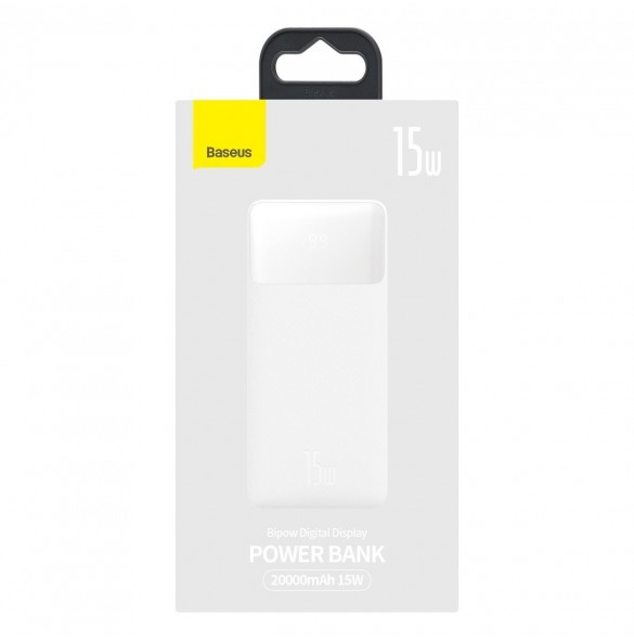 Baseus Bipow fast charging power bank 20000mAh 15W white (Overseas Edition) + USB-A - Micro USB cable 0.25m white (PPBD050102)