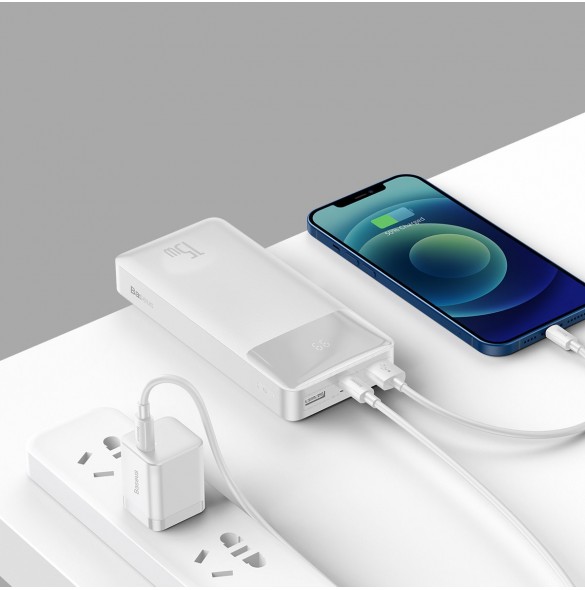Baseus Bipow fast charging power bank 20000mAh 15W white (Overseas Edition) + USB-A - Micro USB cable 0.25m white (PPBD050102)