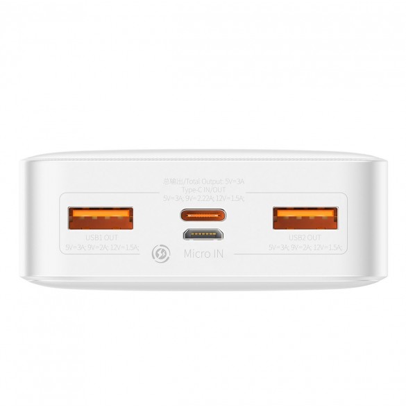 Baseus Bipow fast charging powerbank 20000mAh 20W white (Overseas Edition) + USB-A - Micro USB cable 0.25m white (PPBD050302)