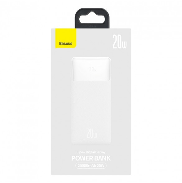 Baseus Bipow fast charging powerbank 20000mAh 20W white (Overseas Edition) + USB-A - Micro USB cable 0.25m white (PPBD050302)