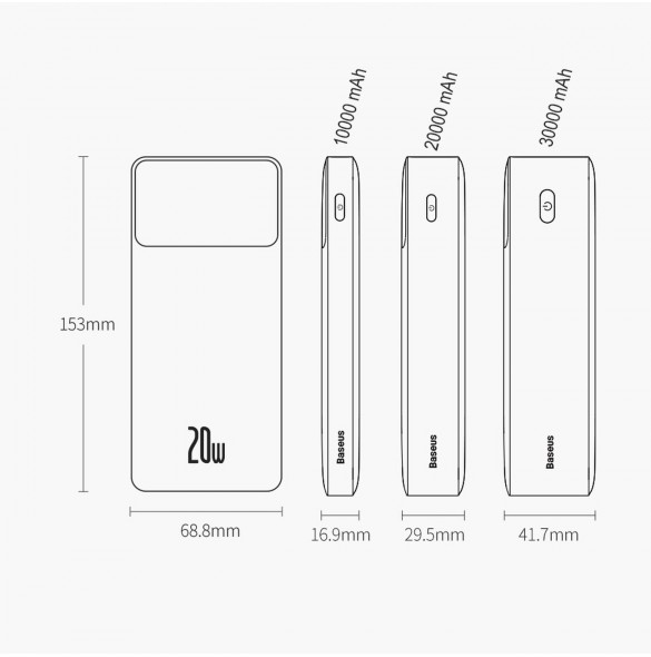 Baseus Bipow fast charging powerbank 20000mAh 20W white (Overseas Edition) + USB-A - Micro USB cable 0.25m white (PPBD050302)