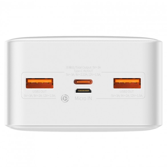 Baseus Bipow fast charging powerbank 30000mAh 20W white (Overseas Edition) + USB-A - Micro USB cable 0.25m white (PPBD050402)