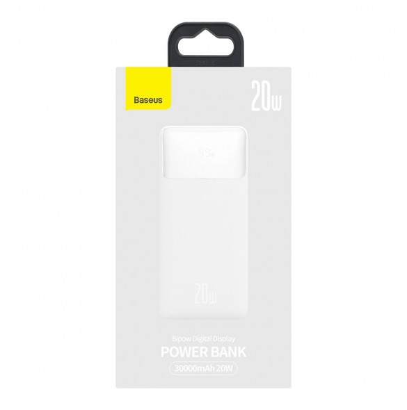 Baseus Bipow fast charging powerbank 30000mAh 20W white (Overseas Edition) + USB-A - Micro USB cable 0.25m white (PPBD050402)