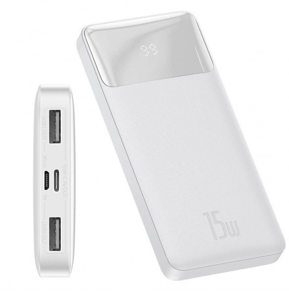 Baseus Bipow power bank 10000mAh 2x USB / USB Type C / micro USB 15W white (PPDML-I02)