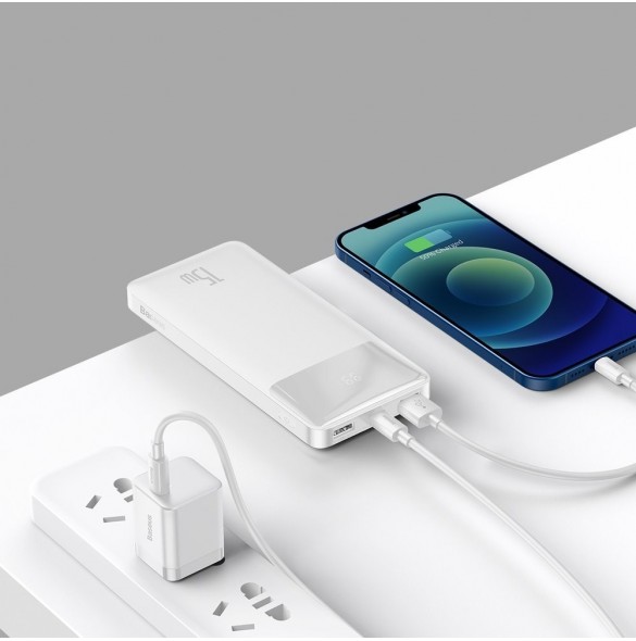 Baseus Bipow power bank 10000mAh 2x USB / USB Type C / micro USB 15W white (PPDML-I02)