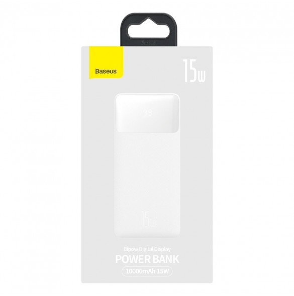 Baseus Bipow powerbank with display 10000mAh 15W white (Overseas Edition) + USB-A - Micro USB cable 0.25m white (PPBD050002)