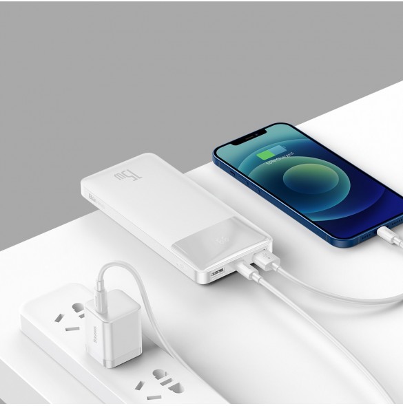 Baseus Bipow powerbank with display 10000mAh 15W white (Overseas Edition) + USB-A - Micro USB cable 0.25m white (PPBD050002)