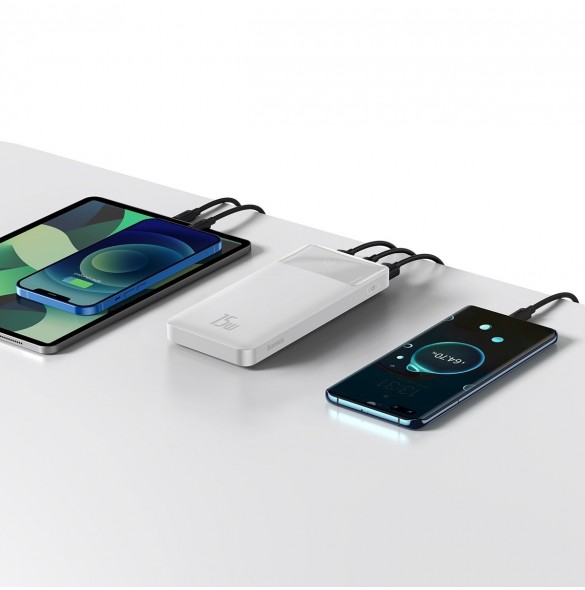 Baseus Bipow powerbank with display 10000mAh 15W white (Overseas Edition) + USB-A - Micro USB cable 0.25m white (PPBD050002)