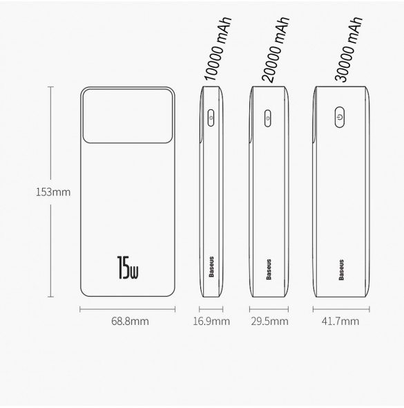 Baseus Bipow powerbank with display 10000mAh 15W white (Overseas Edition) + USB-A - Micro USB cable 0.25m white (PPBD050002)