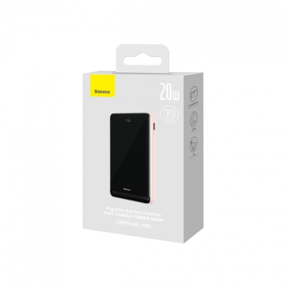 Baseus Magnetic Bracket powerbank med trådlös laddning MagSafe 10000mAh 20W Overseas Edition rosa (PPCX000204) + USB Type C-kabe
