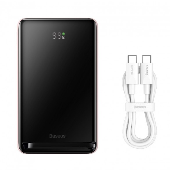 Baseus Magnetic Bracket powerbank med trådlös laddning MagSafe 10000mAh 20W Overseas Edition rosa (PPCX000204) + USB Type C-kabe