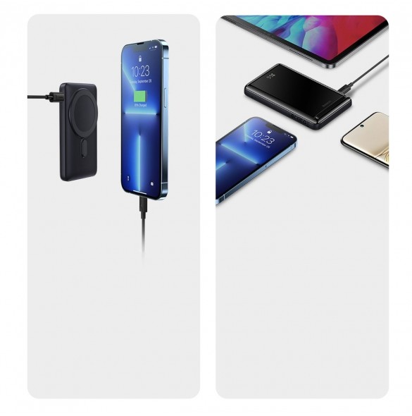 Baseus Magnetic Bracket powerbank med trådlös laddning MagSafe 10000mAh 20W Overseas Edition rosa (PPCX000204) + USB Type C-kabe