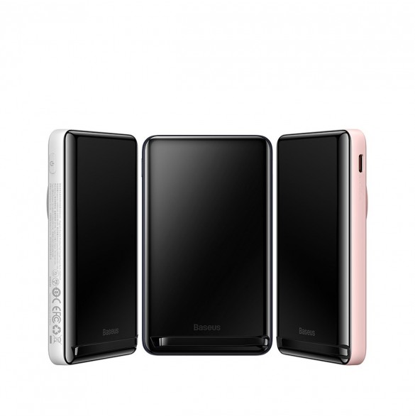Baseus Magnetic Bracket powerbank med trådlös laddning MagSafe 10000mAh 20W Overseas Edition rosa (PPCX000204) + USB Type C-kabe