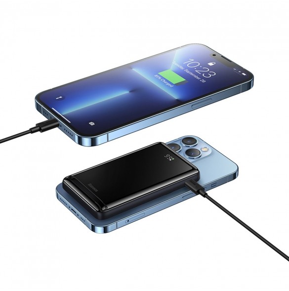 Baseus Magnetic Bracket powerbank med trådlös laddning MagSafe 10000mAh 20W Overseas Edition rosa (PPCX000204) + USB Type C-kabe
