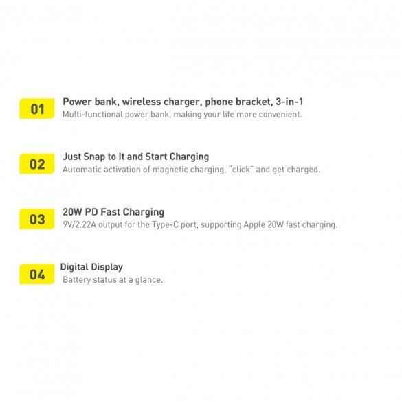 Baseus Magnetic Bracket powerbank med trådlös laddning MagSafe 10000mAh 20W Overseas Edition rosa (PPCX000204) + USB Type C-kabe