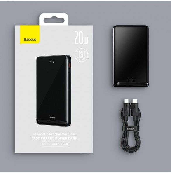 Baseus Magnetic Bracket powerbank med trådlös laddning MagSafe 10000mAh 20W Overseas Edition rosa (PPCX000204) + USB Type C-kabe