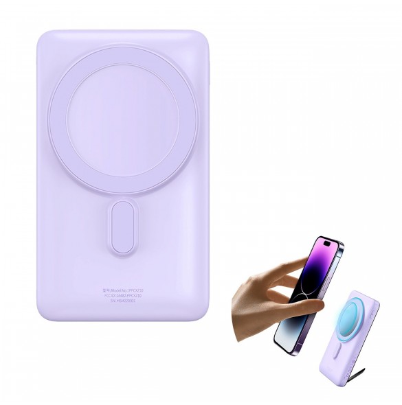 Baseus Magnetic Bracket Trådlös snabbladdning Power Bank 10000mAh 20W LilaďĽMed Xiaobai-serien snabbladdningskabel Typ-C till Ty