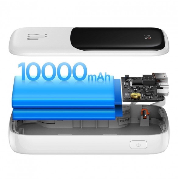 Baseus Qpow Digital Display Power Bank med snabbladdning 10000mAh 20W QC/PD/SCP/FCP med inbyggd Lightning-kabel Vit