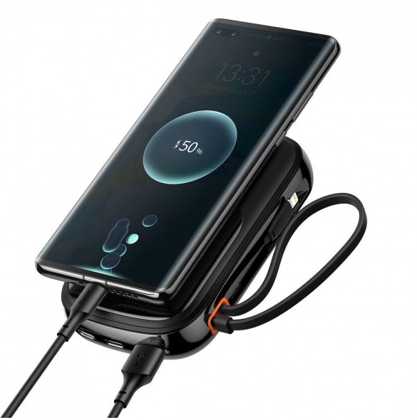 Baseus Qpow Digital Display powerbank med snabbladdning 20000mAh 20W QC/PD/SCP/FCP med inbyggd Lightning-kabel svart