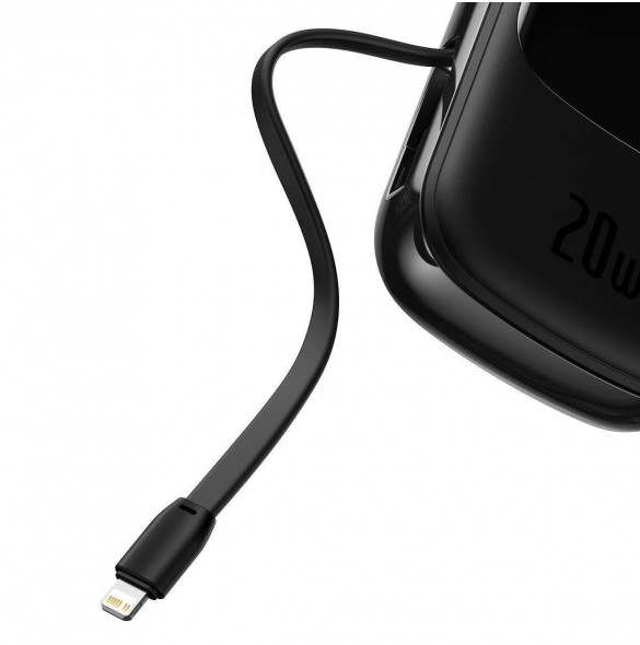 Baseus Qpow Digital Display powerbank med snabbladdning 20000mAh 20W QC/PD/SCP/FCP med inbyggd Lightning-kabel svart