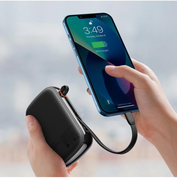 Baseus Qpow Digital Display powerbank med snabbladdning 20000mAh 20W QC/PD/SCP/FCP med inbyggd Lightning-kabel svart