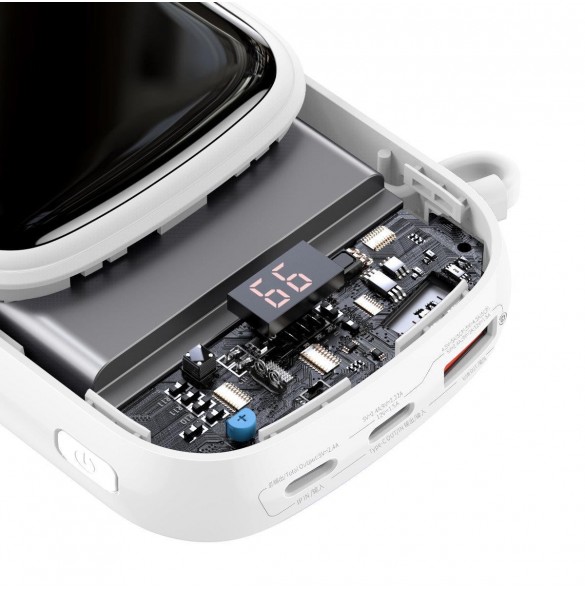 Baseus Qpow Digital Display Power Bank med snabbladdning 20000mAh 20W QC/PD/SCP/FCP med inbyggd Lightning-kabel Vit