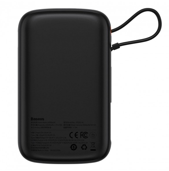 Baseus Qpow Digital Display powerbank med snabbladdning 10000mAh 22,5W QC/PD/SCP/FCP med inbyggd USB-C-kabel svart