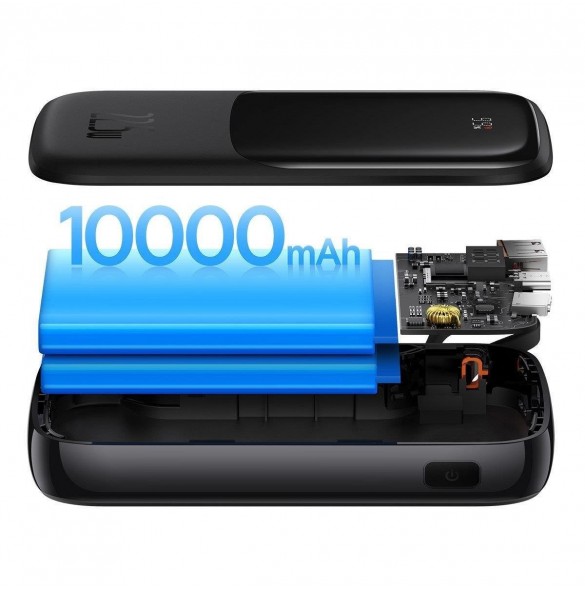 Baseus Qpow Digital Display powerbank med snabbladdning 10000mAh 22,5W QC/PD/SCP/FCP med inbyggd USB-C-kabel svart