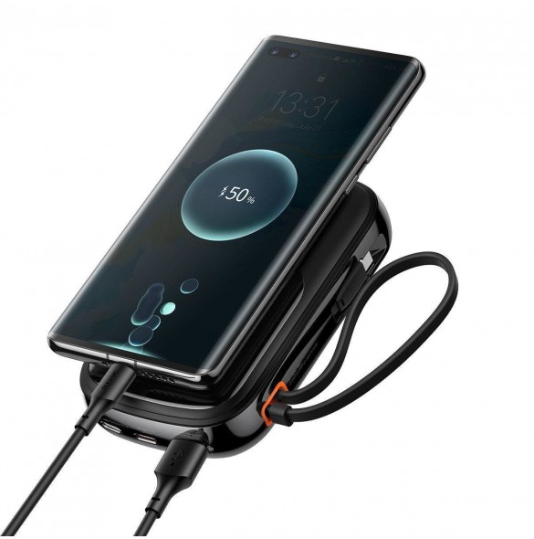 Baseus Qpow Digital Display powerbank med snabbladdning 20000mAh 22,5W QC/PD/SCP/FCP med inbyggd USB-C-kabel svart