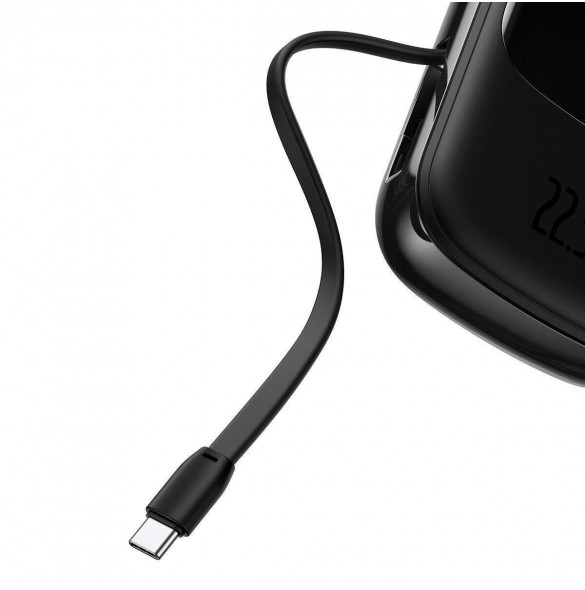 Baseus Qpow Digital Display powerbank med snabbladdning 20000mAh 22,5W QC/PD/SCP/FCP med inbyggd USB-C-kabel svart