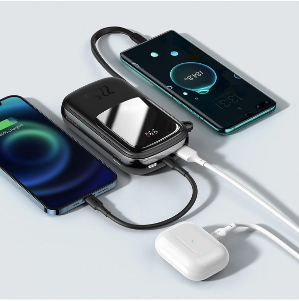 Baseus Qpow Digital Display powerbank med snabbladdning 20000mAh 22,5W QC/PD/SCP/FCP med inbyggd USB-C-kabel svart