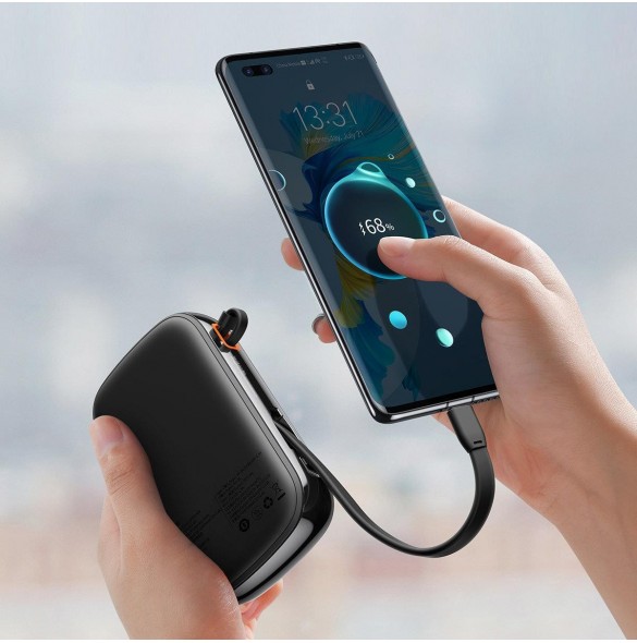 Baseus Qpow Digital Display powerbank med snabbladdning 20000mAh 22,5W QC/PD/SCP/FCP med inbyggd USB-C-kabel svart