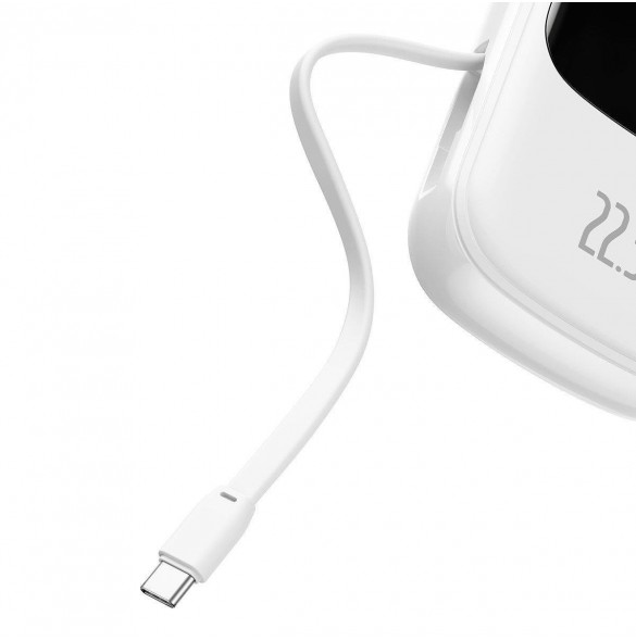 Baseus Qpow Digital Display powerbank med snabbladdning 20000mAh 22,5W QC/PD/SCP/FCP med inbyggd USB-C-kabel vit