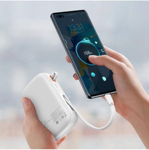 Baseus Qpow Digital Display powerbank med snabbladdning 20000mAh 22,5W QC/PD/SCP/FCP med inbyggd USB-C-kabel vit