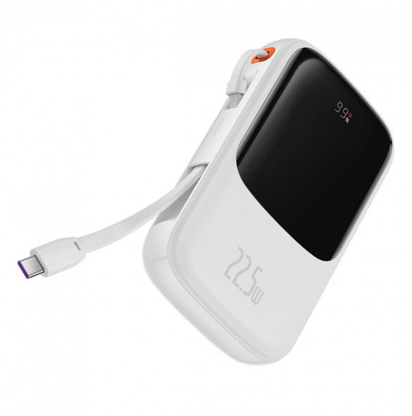 Baseus Qpow powerbank 10000mAh inbyggd USB Type-C-kabel 22,5W Snabbladdning SCP AFC FCP vit (PPQD020102)