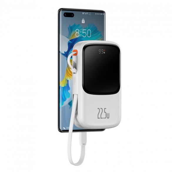 Baseus Qpow powerbank 10000mAh inbyggd USB Type-C-kabel 22,5W Snabbladdning SCP AFC FCP vit (PPQD020102)