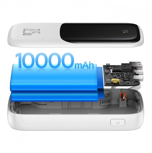 Baseus Qpow powerbank 10000mAh inbyggd USB Type-C-kabel 22,5W Snabbladdning SCP AFC FCP vit (PPQD020102)