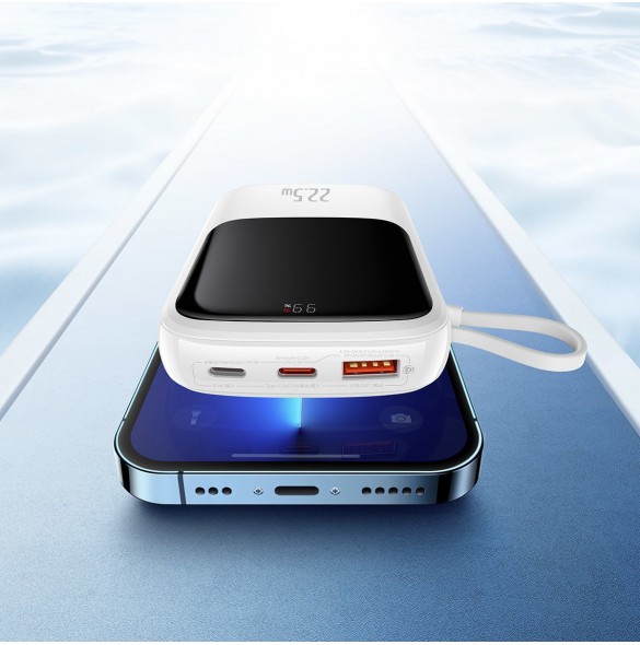 Baseus Qpow powerbank 10000mAh inbyggd USB Type-C-kabel 22,5W Snabbladdning SCP AFC FCP vit (PPQD020102)