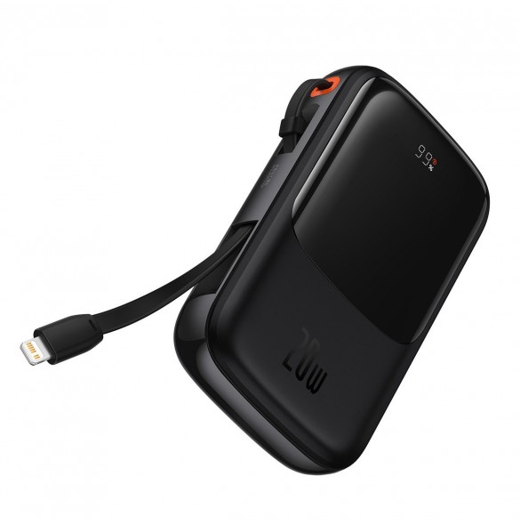 Baseus Qpow powerbank 10000mAh inbyggd Lightning-kabel 20W Snabbladdning SCP AFC FCP svart (PPQD020001)