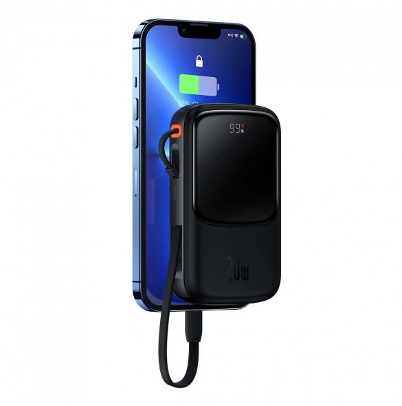 Baseus Qpow powerbank 10000mAh inbyggd Lightning-kabel 20W Snabbladdning SCP AFC FCP svart (PPQD020001)