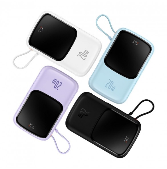 Baseus Qpow powerbank 10000mAh inbyggd Lightning-kabel 20W Snabbladdning SCP AFC FCP svart (PPQD020001)