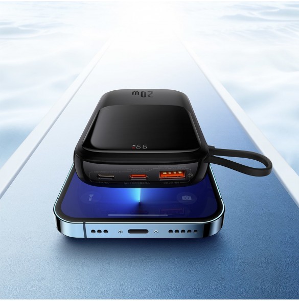 Baseus Qpow powerbank 10000mAh inbyggd Lightning-kabel 20W Snabbladdning SCP AFC FCP svart (PPQD020001)
